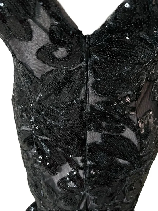 Calvin Klein Black Sequined Floral Maxi Dress Size 4 - Picture 12 of 12